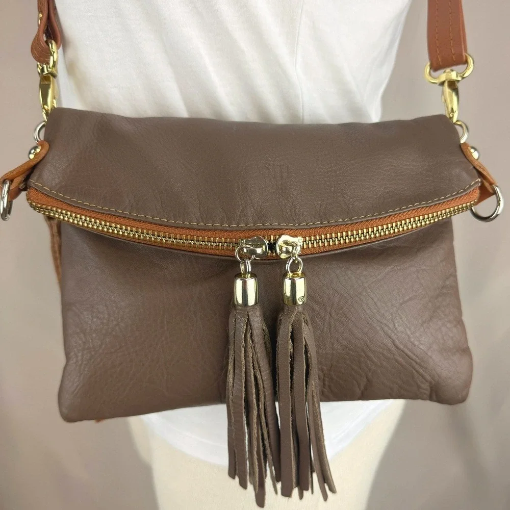 Vintage PONTI FIRENZE Brown Leather Crossbody Purse Bag Tassel Italy Travel